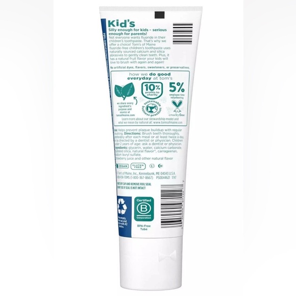 Tom's Of Maine Kids Toothpaste Natural Fluoride Free Silly Strawberry 3 pack - Picture 7 of 8
